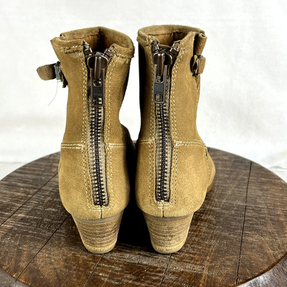 Sofft Boots Womens 7.5 Tan Suede Leather Boho Western Heels Ankle Buckle Zipper - Picture 4 of 13